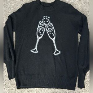 LOFT Black Sweater with Champagne Glass Design